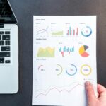 Detailed charts and graphs on a document next to a laptop, representing data analysis.